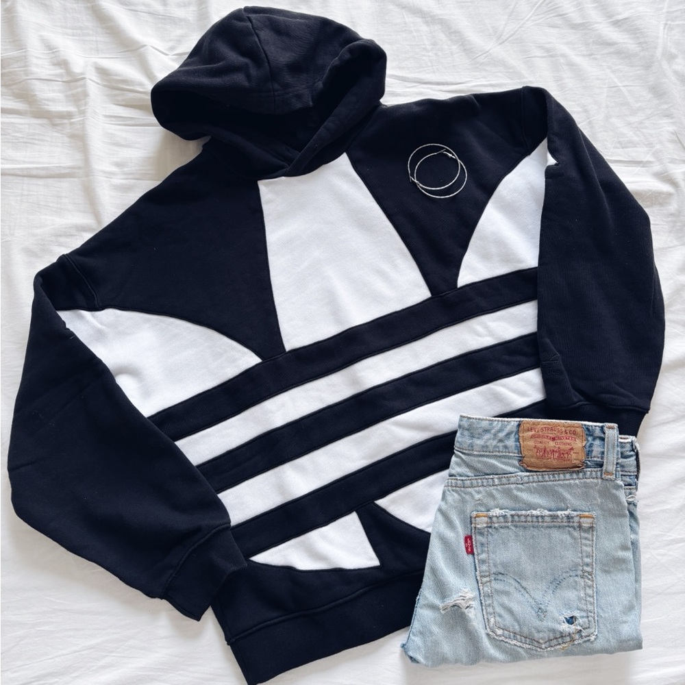 Adidas Black and White Men's Hoodie